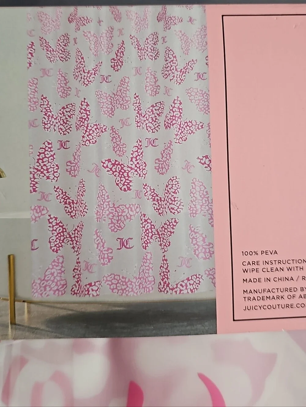 Juicy Couture Pink Logo Printed Shower Curtain